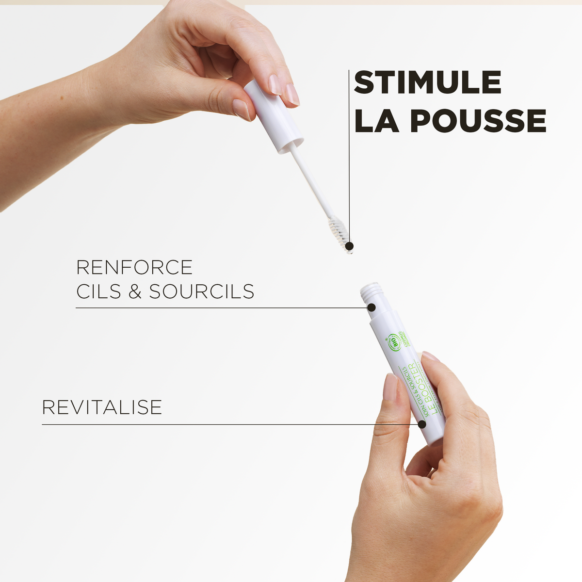 Le soin stimule la pousse, renforce les cils et les sourcils et les revitalise