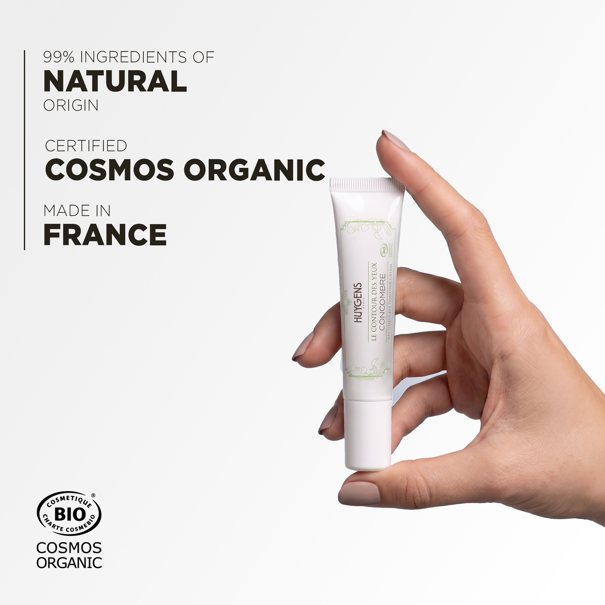 99% ingredients of natural origin, certified Cosmos Organic and made in France