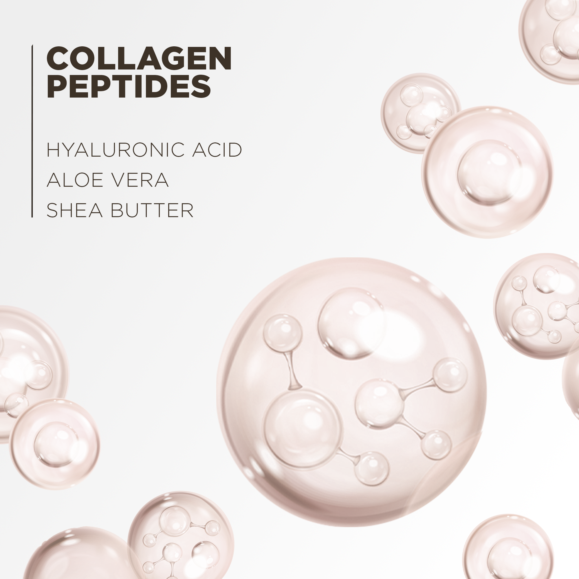 Key actives: collagen peptides, hyaluronic acid, shea butter and aloe vera