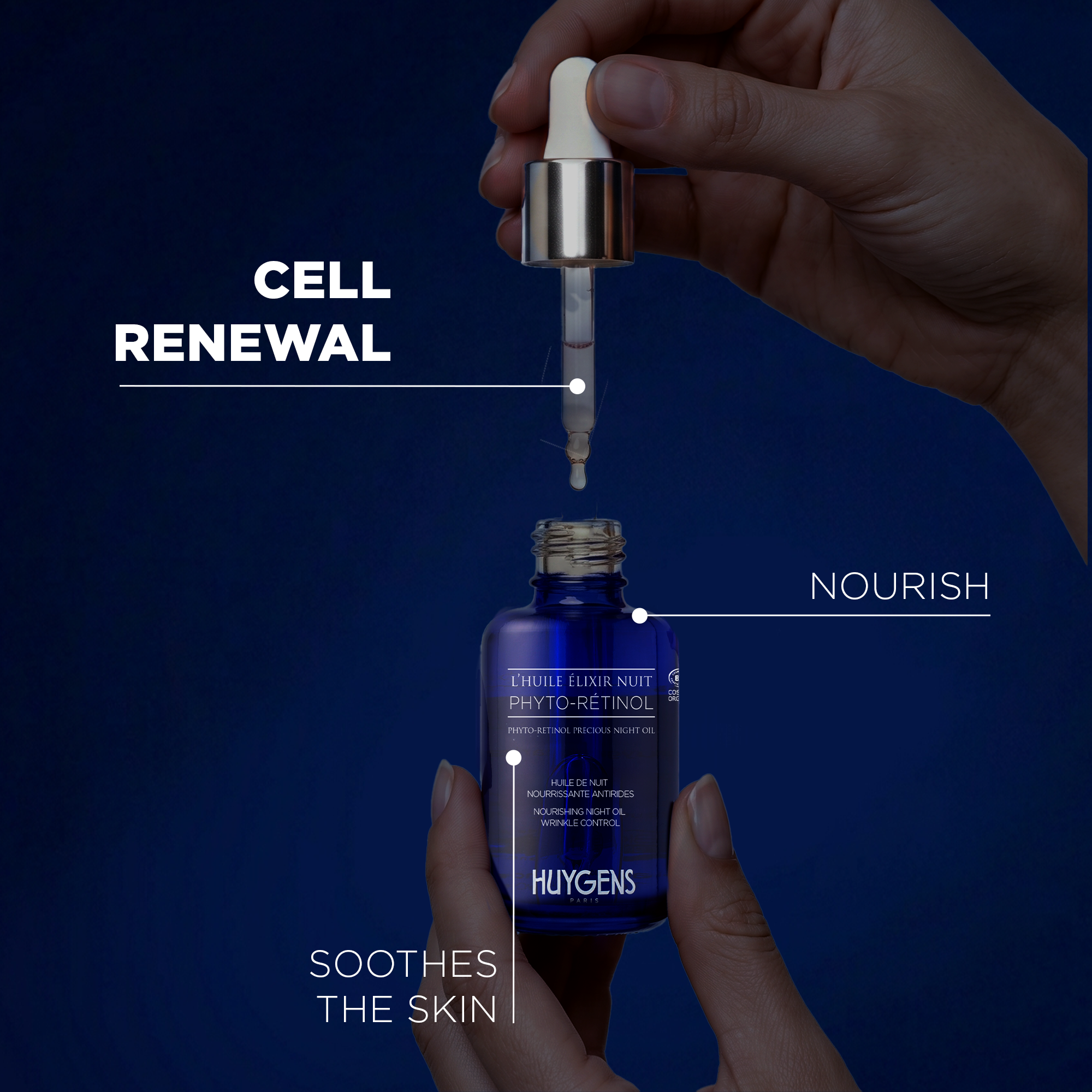 The oil supports cell renewal, nourishes and soothes the skin