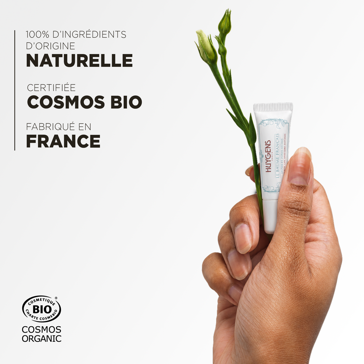 100 % d'ingrédients d'origine naturelle, certifié Cosmos Bio et fabriqué en France