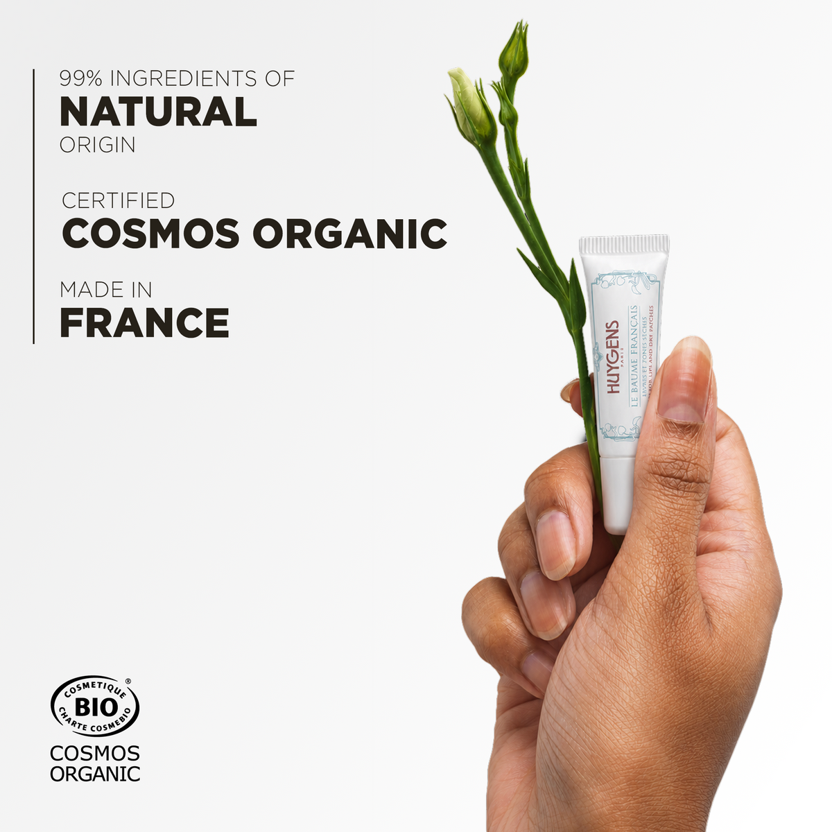 100% ingredients of natural origin, certified Cosmos Organic and made in France