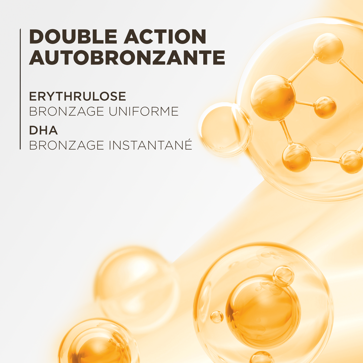 Double action autobronzante : érythrulose pour un bronzage uniforme, DHA pour un bronzage instantané