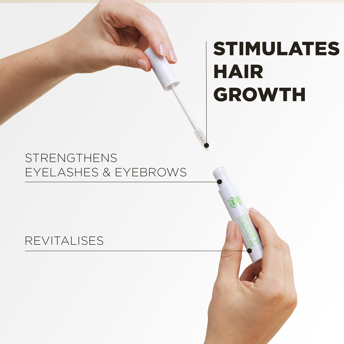 The treatment stimulates hair growth, strengthens eyelashes and eyebrows and revitalises them